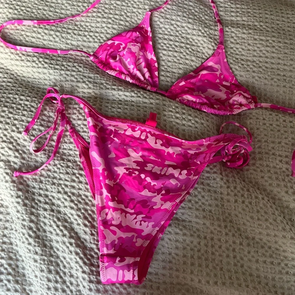 SKIMS Pink Camouflage Triangle Bikini Set